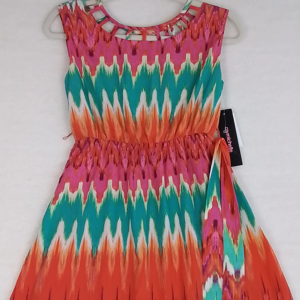 My Michelle Retro High Low Flare‎ Dress Girl's 12 in Multicolor Print